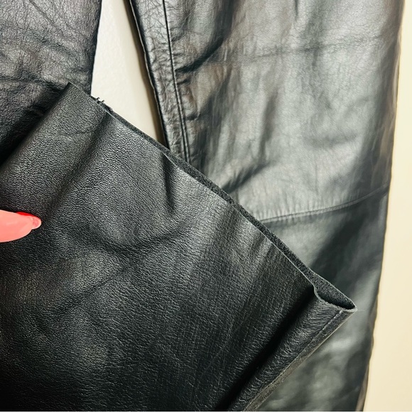 NWT Vintage Deadstock High Rise Black 100% Leather Straight Leg Pant 4 - Picture 10 of 14